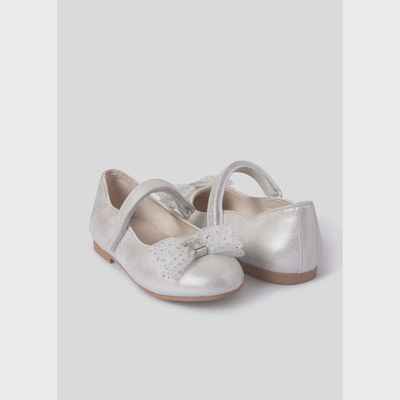 SHOE MARY JANE FLAT SILVER WITH TULLE BOW / 43.537-025