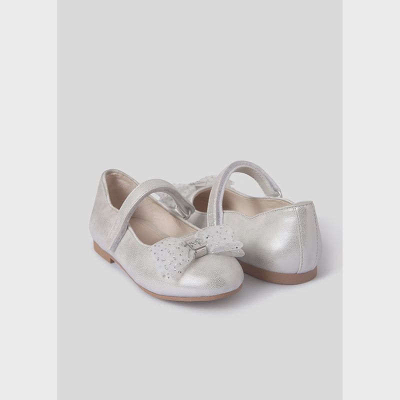 SHOE MARY JANE FLAT SILVER WITH TULLE BOW / 43.537-025