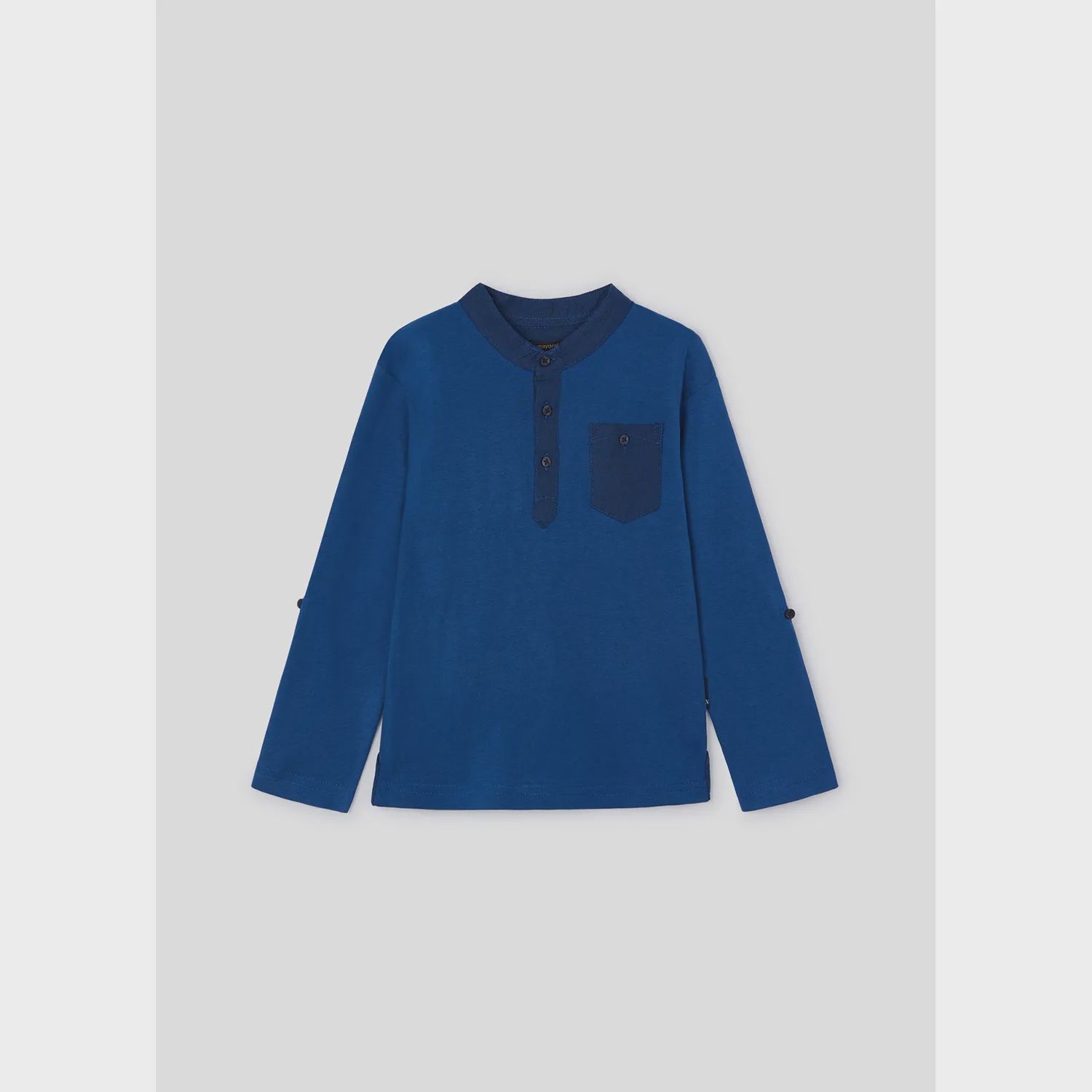 POLO TSHIRT BLUE MAO COLLAR LONG SLEEVE NAVY POCKET / 3181-045