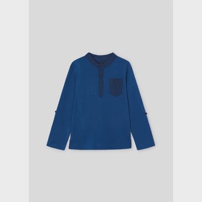 POLO TSHIRT BLUE MAO COLLAR LONG SLEEVE NAVY POCKET / 3181-045