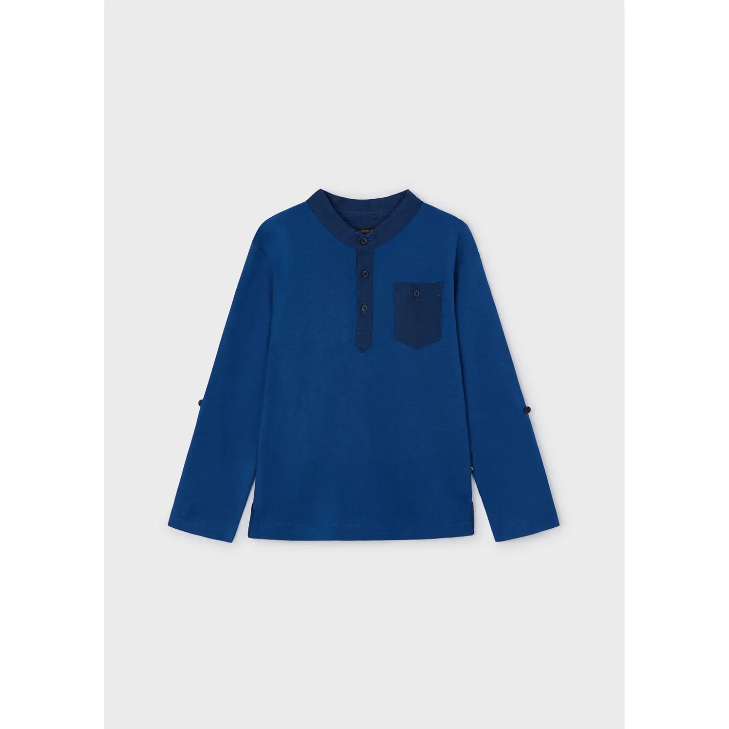 POLO TSHIRT BLUE MAO COLLAR LONG SLEEVE NAVY POCKET / 3181-045