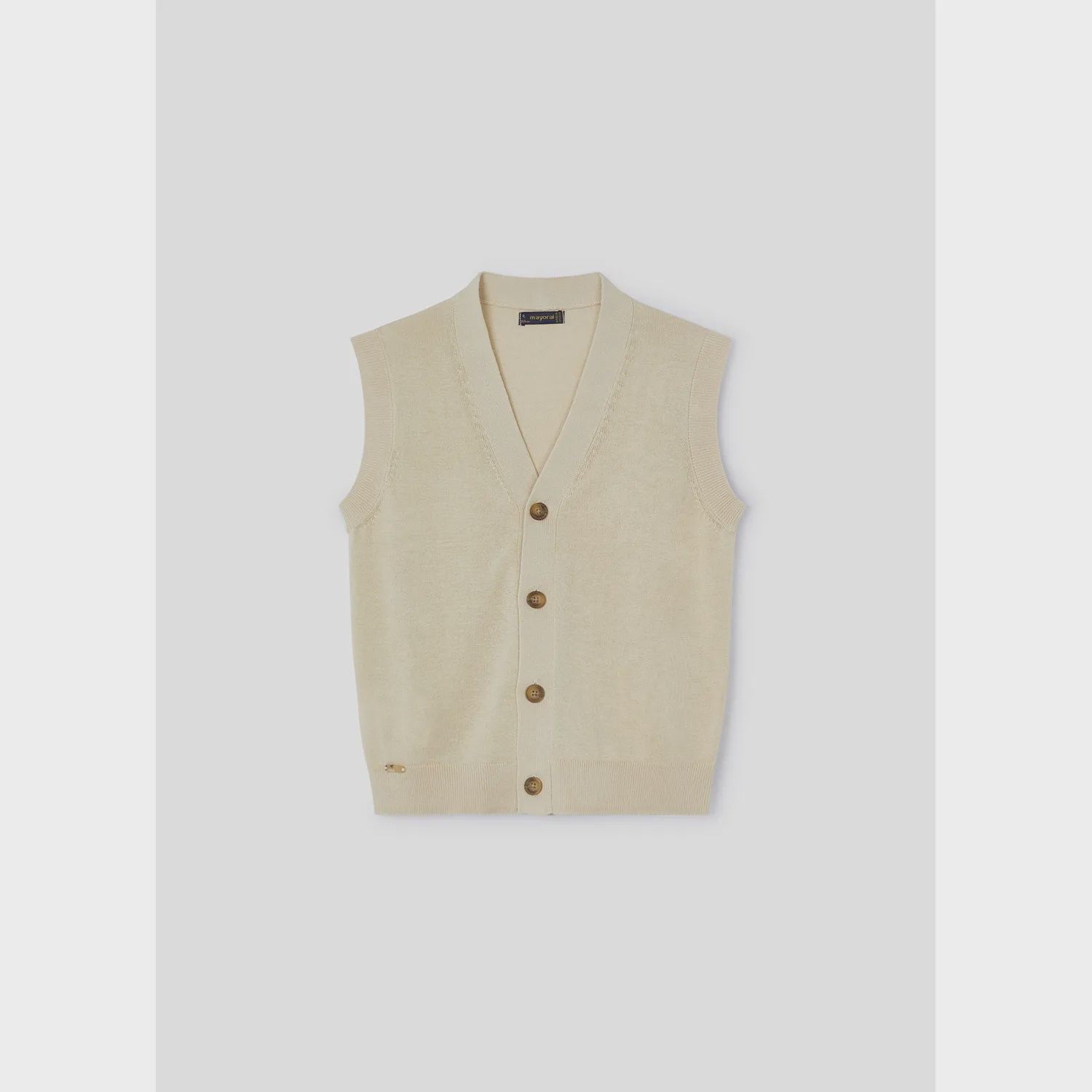 KNIT VEST TAN BEIGE VNECK 4 BUTTON CLOSURE / 3358-035