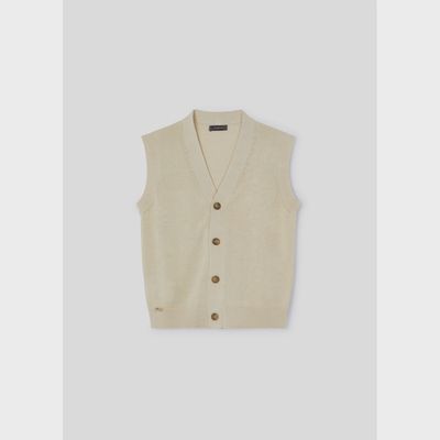 KNIT VEST TAN BEIGE VNECK 4 BUTTON CLOSURE / 3358-035