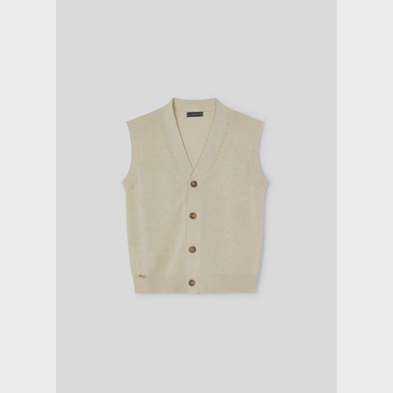 KNIT VEST TAN BEIGE VNECK 4 BUTTON CLOSURE / 3358-035