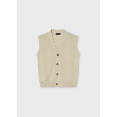 KNIT VEST TAN BEIGE VNECK 4 BUTTON CLOSURE / 3358-035