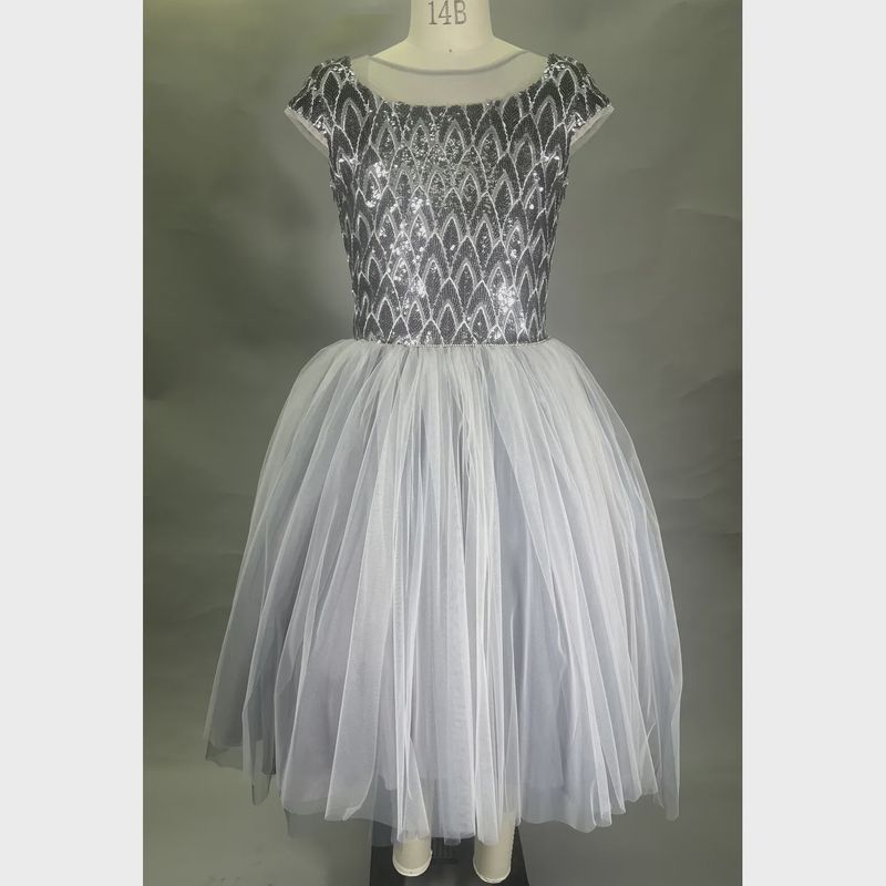 DRESS GREY SEQUIN BODICE TULLE SKIRT / 20910