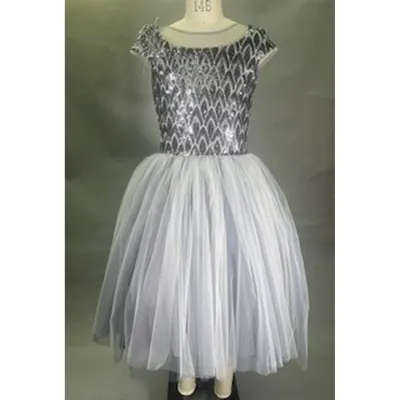 DRESS GREY SEQUIN BODICE TULLE SKIRT / 20910