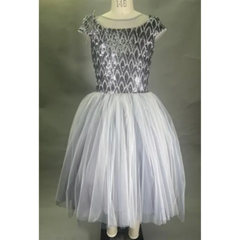 DRESS GREY SEQUIN BODICE TULLE SKIRT / 20910 DRESS GREY SEQUIN BODICE TULLE SKIRT / 20910
