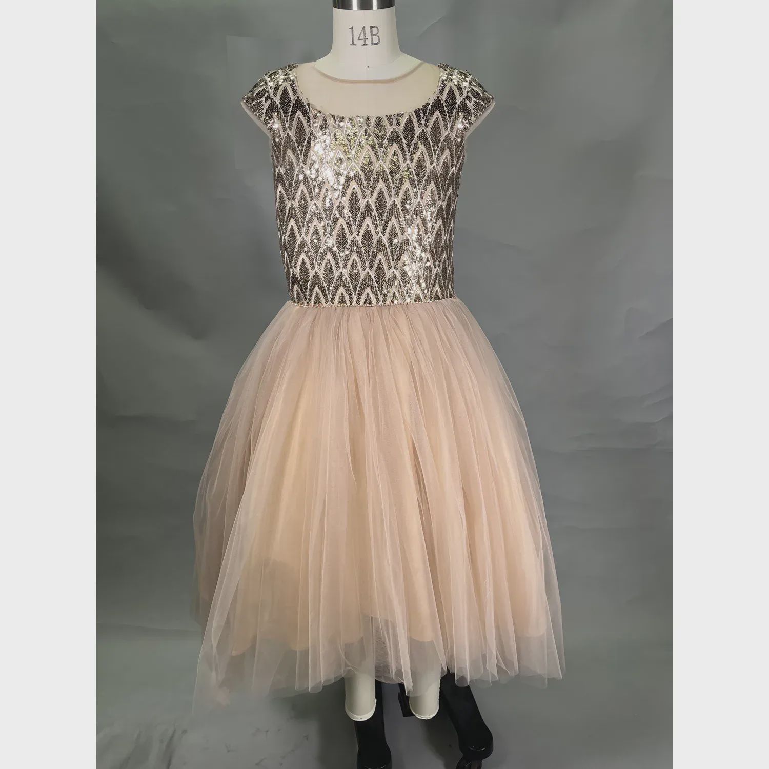 DRESS SALMON SEQUIN BODICE TULLE SKIRT / 20910
