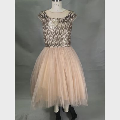 DRESS SALMON SEQUIN BODICE TULLE SKIRT / 20910