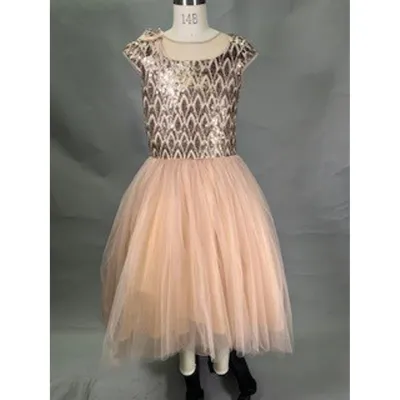 DRESS SALMON SEQUIN BODICE TULLE SKIRT / 20910