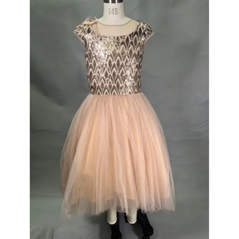 DRESS SALMON SEQUIN BODICE TULLE SKIRT / 20910 DRESS SALMON SEQUIN BODICE TULLE SKIRT / 20910