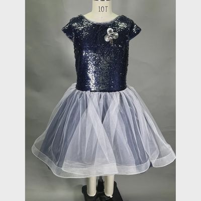 DRESS NAVY SEQUIN BODICE TULLE SKIRT BEADED PIN HIGH LOW / 20822