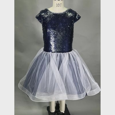 DRESS NAVY SEQUIN BODICE TULLE SKIRT BEADED PIN HIGH LOW / 20822