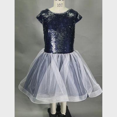 DRESS NAVY SEQUIN BODICE TULLE SKIRT BEADED PIN HIGH LOW / 20822