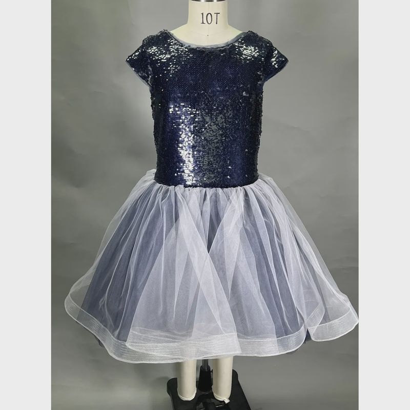 DRESS NAVY SEQUIN BODICE TULLE SKIRT BEADED PIN HIGH LOW / 20822