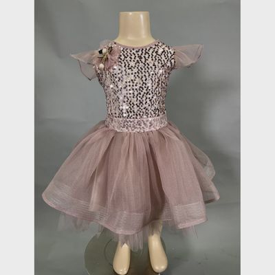 2PC DRESS & HAIRCLIP POWDER PINK SEQUIN BODICE TULLE SKIRT HORSEHAIR TRIM / 20304