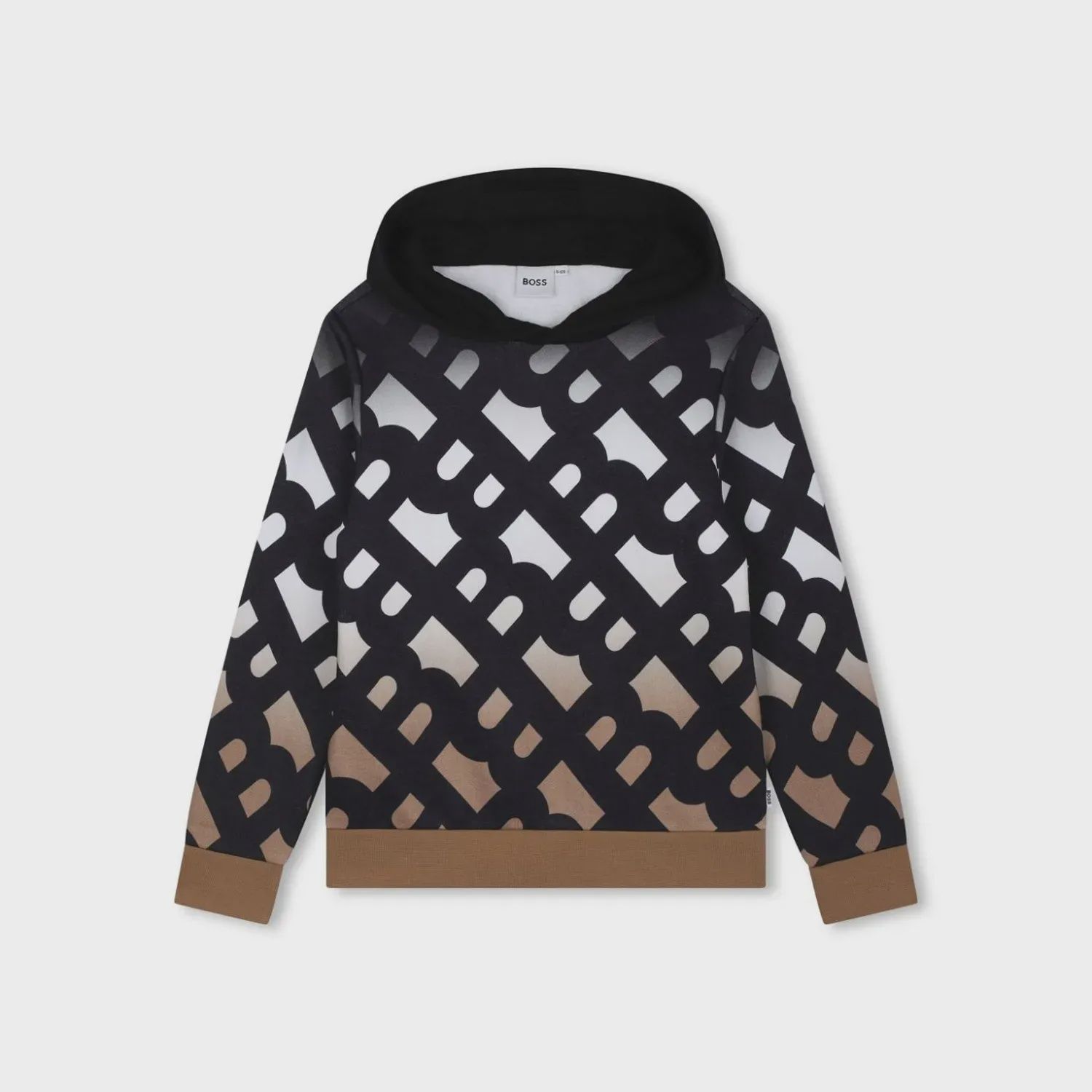 HOODIE SWEATTOP BLACK WHITE & BROWN MONOGRAM PRINT / K51188-09B