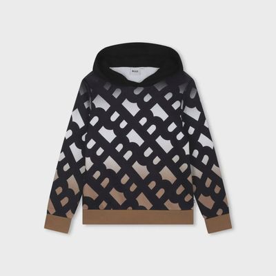 HOODIE SWEATTOP BLACK WHITE & BROWN MONOGRAM PRINT / K51188-09B