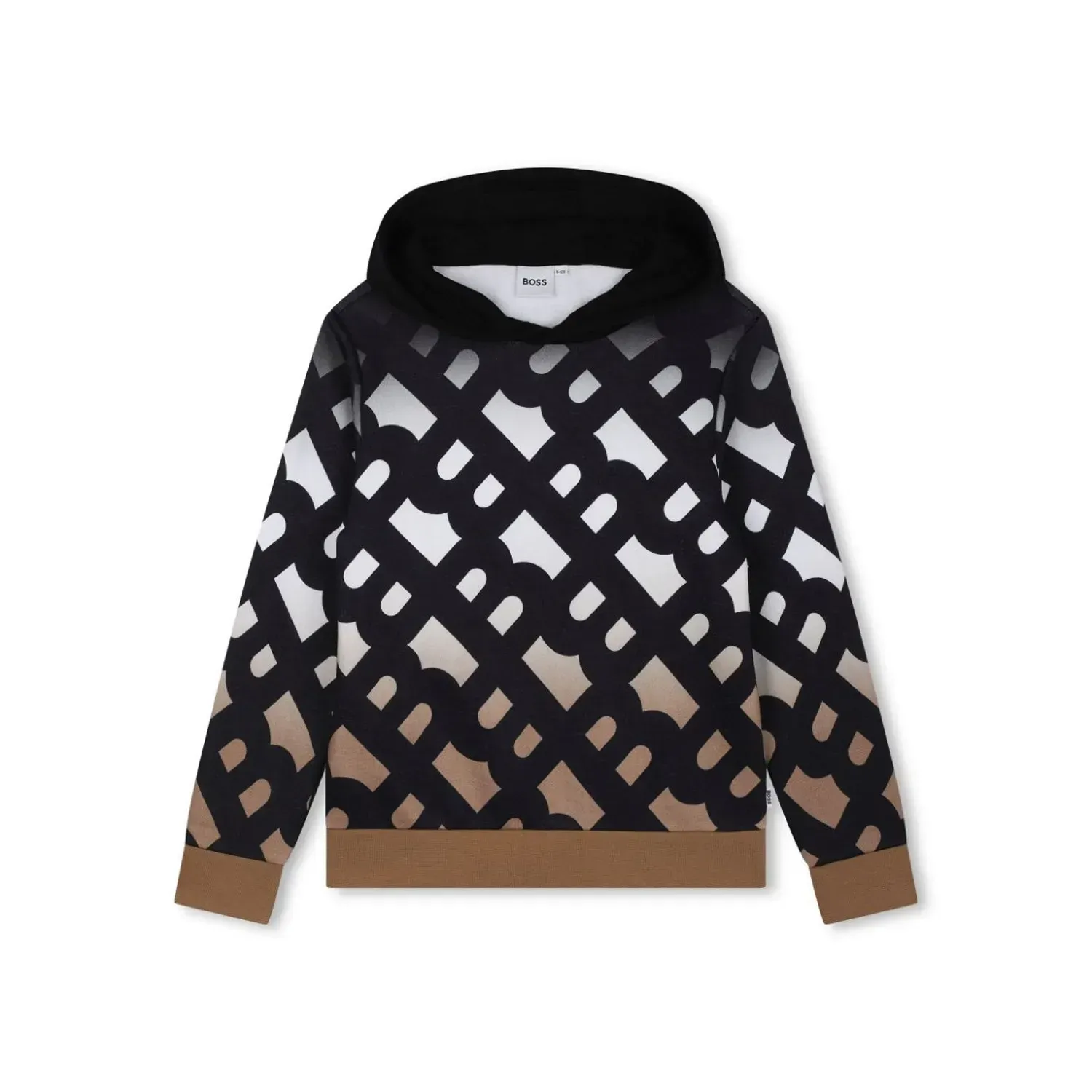HOODIE SWEATTOP BLACK WHITE & BROWN MONOGRAM PRINT / K51188-09B