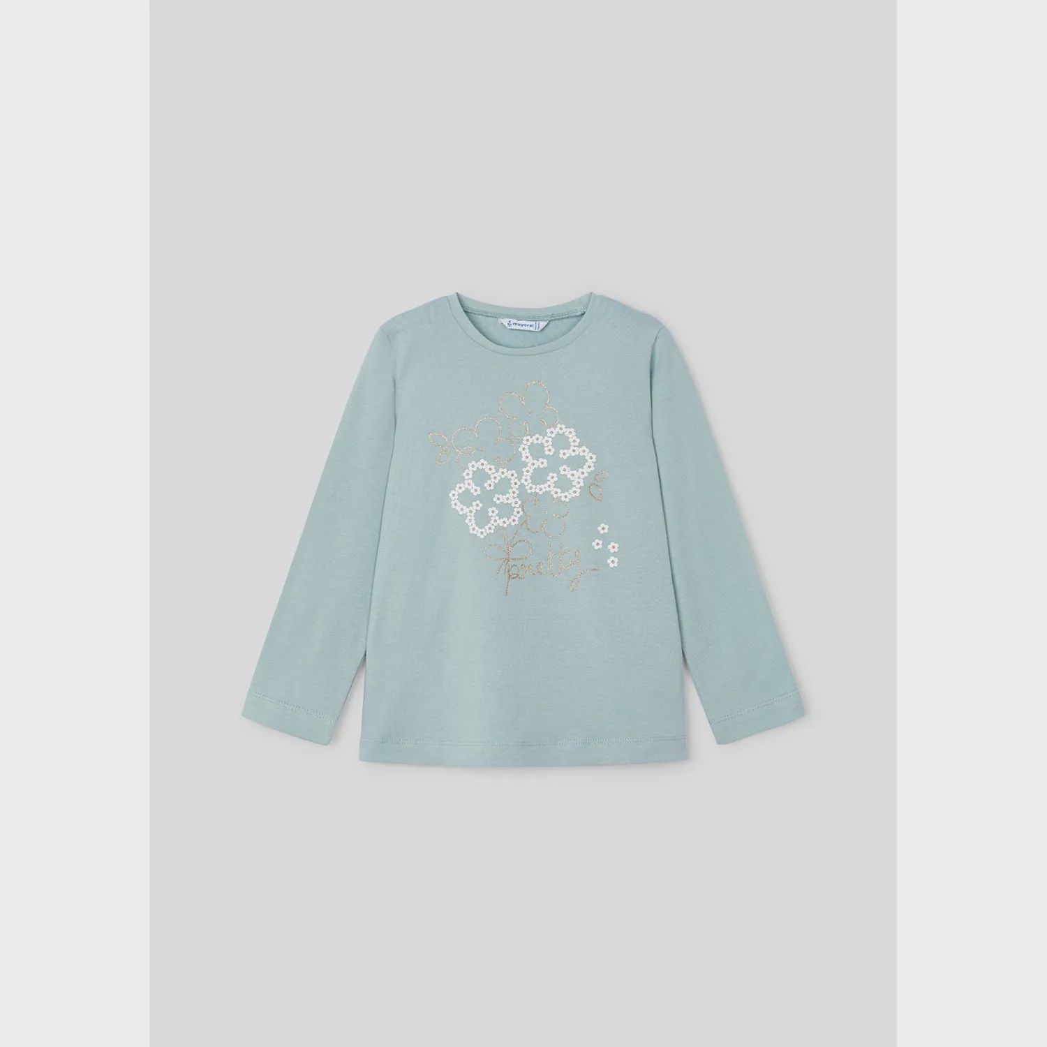 GREEN TSHIRT LONG SLEEVE DAISY PRINT / 4072-90