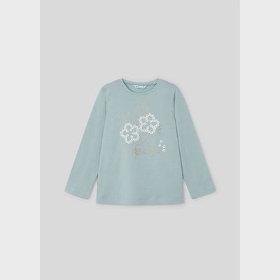 GREEN TSHIRT LONG SLEEVE DAISY PRINT / 4072-90