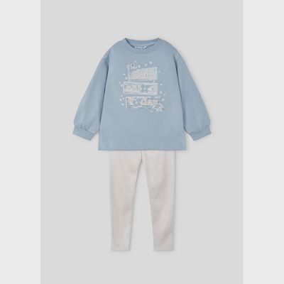 SKY BLUE SUEDE LEGGING SET BEIGE BOTTOM / 4709-056