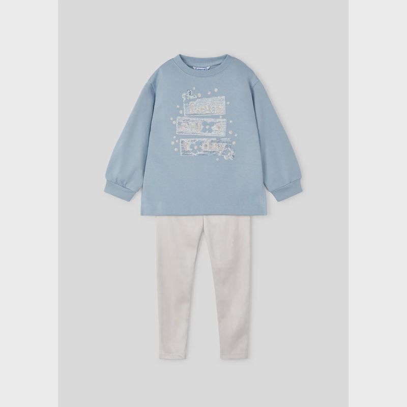 SKY BLUE SUEDE LEGGING SET BEIGE BOTTOM / 4709-056