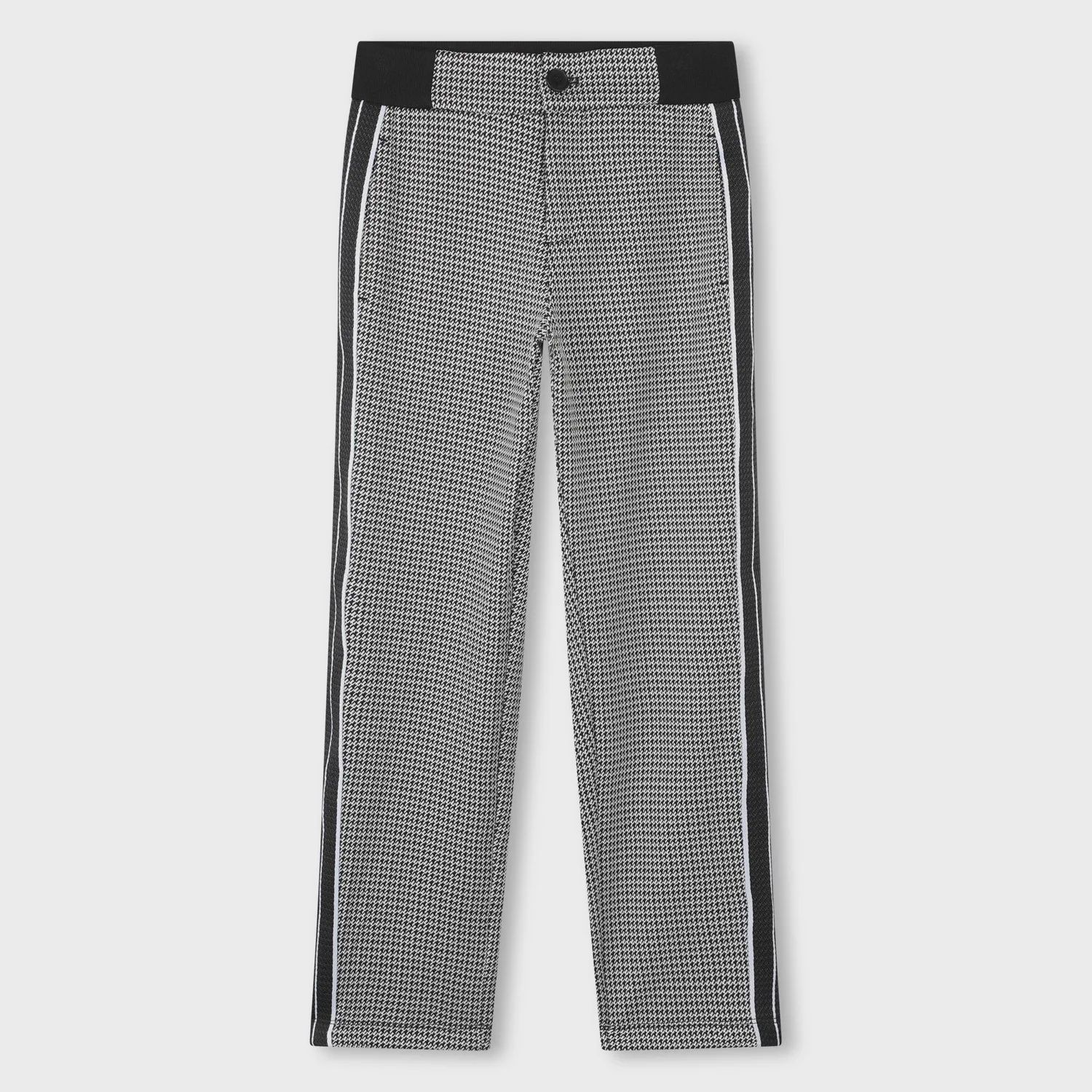 BLACK & WHITE SWEAT PANT HERRINGBONE PRINT BLACK WAISTBAND & TRIM / J51155-09B