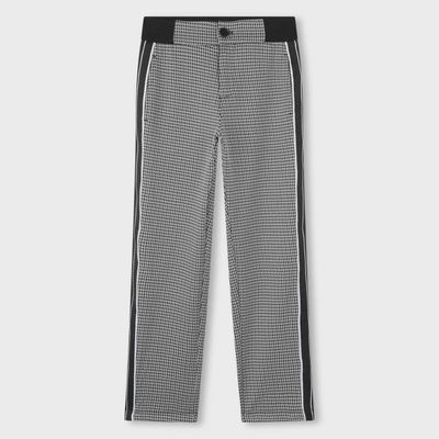 BLACK & WHITE SWEAT PANT HERRINGBONE PRINT BLACK WAISTBAND & TRIM / J51155-09B