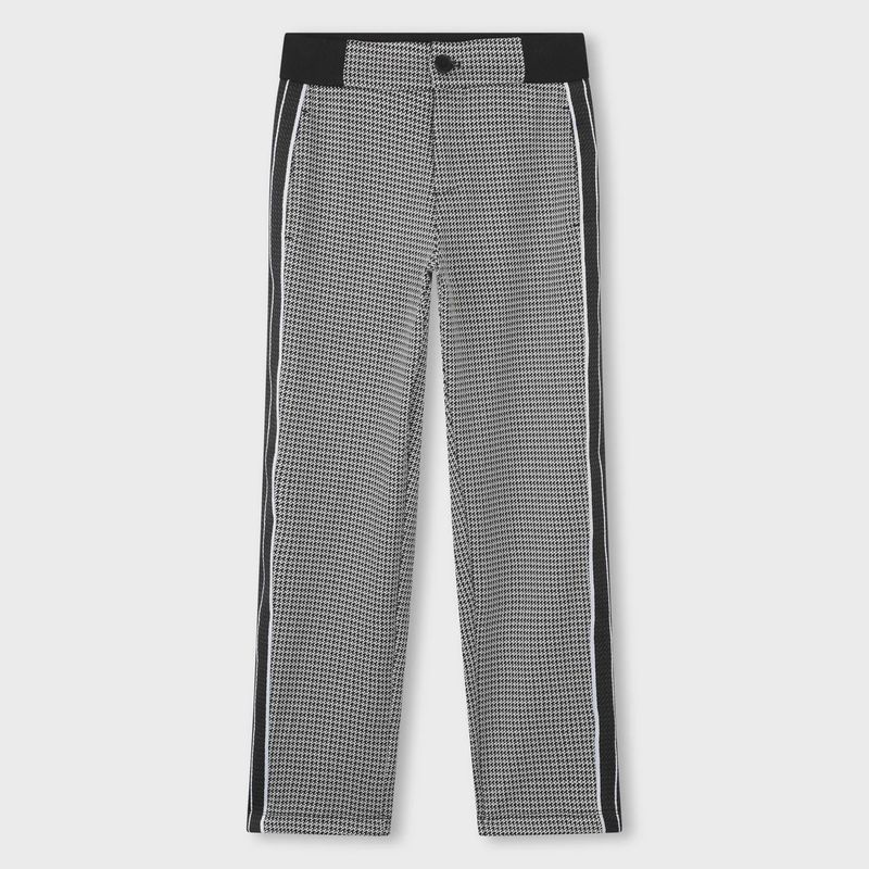 BLACK & WHITE SWEAT PANT HERRINGBONE PRINT BLACK WAISTBAND & TRIM / J51155-09B