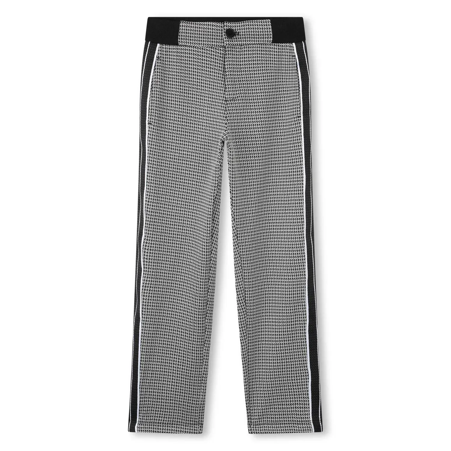 BLACK & WHITE SWEAT PANT HERRINGBONE PRINT BLACK WAISTBAND & TRIM / J51155-09B