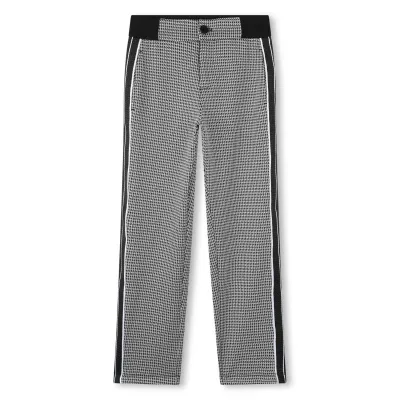 BLACK & WHITE SWEAT PANT HERRINGBONE PRINT BLACK WAISTBAND & TRIM / J51155-09B