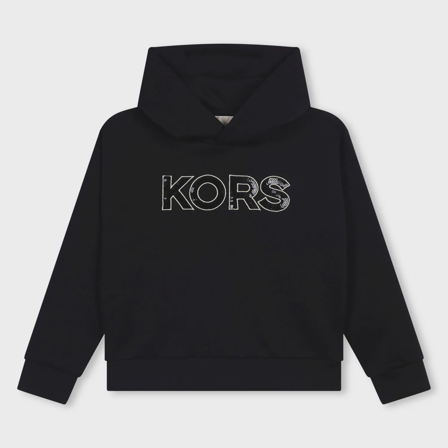 BLACK HOODED SWEATER SEQUINS & GOLD LOGO LONG SLEEVE / R30150-09B