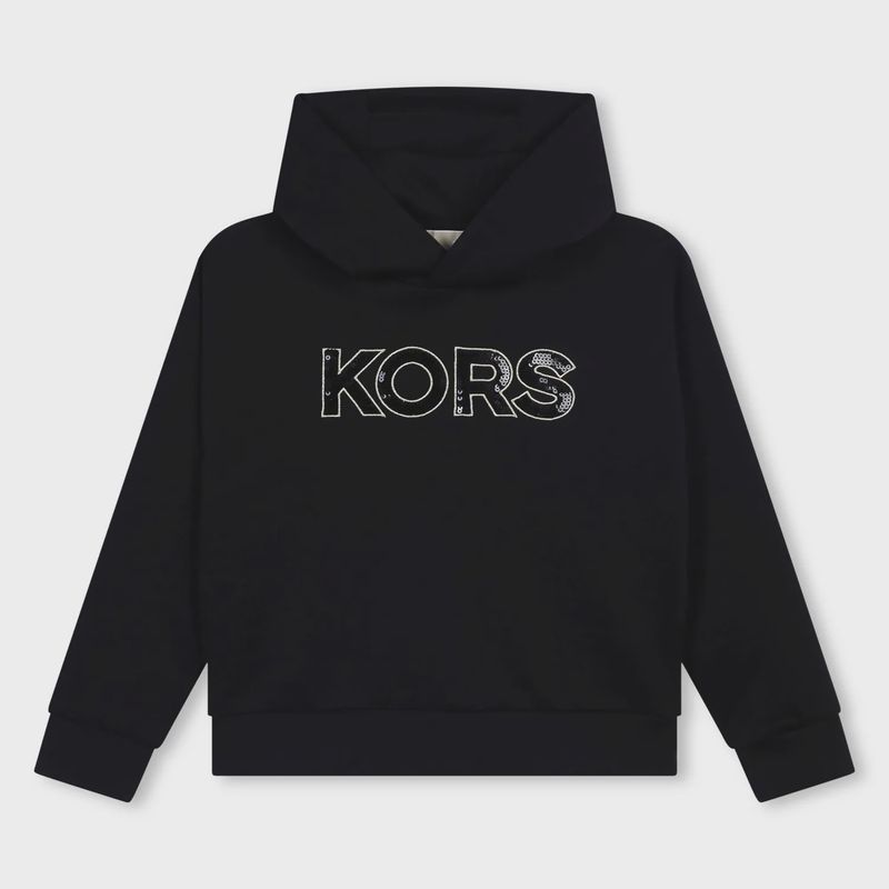 BLACK HOODED SWEATER SEQUINS & GOLD LOGO LONG SLEEVE / R30150-09B