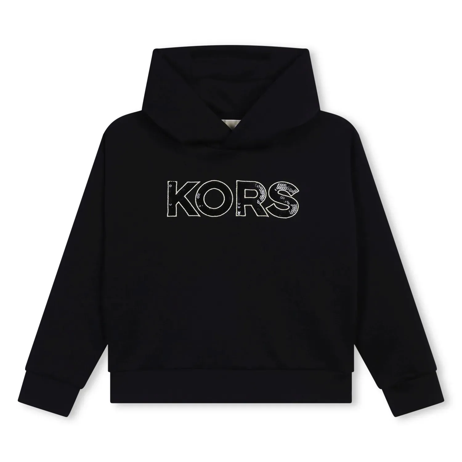 BLACK HOODED SWEATER SEQUINS & GOLD LOGO LONG SLEEVE / R30150-09B