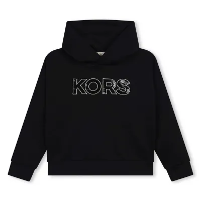 BLACK HOODED SWEATER SEQUINS & GOLD LOGO LONG SLEEVE / R30150-09B