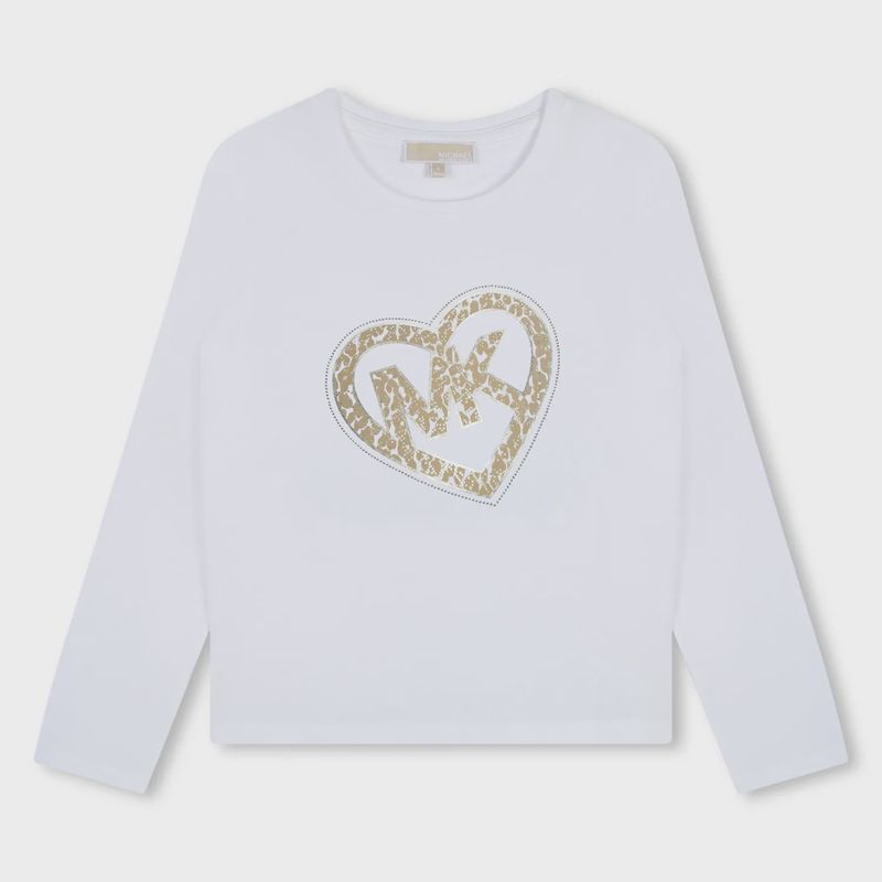 OFF WHITE TSHIRT LONG SLEEVE GOLD MK HEART PRINT / R30144-117