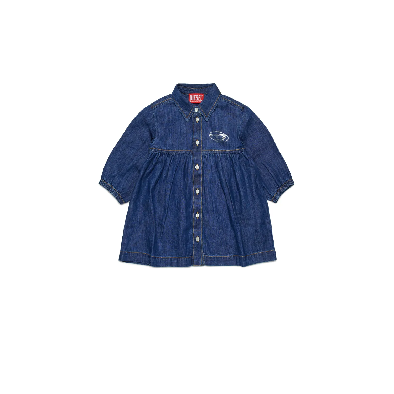 BLUE DENIM DRESS FRONT CLOSURE LONG SLEEVE D LOGO / K00554-K01