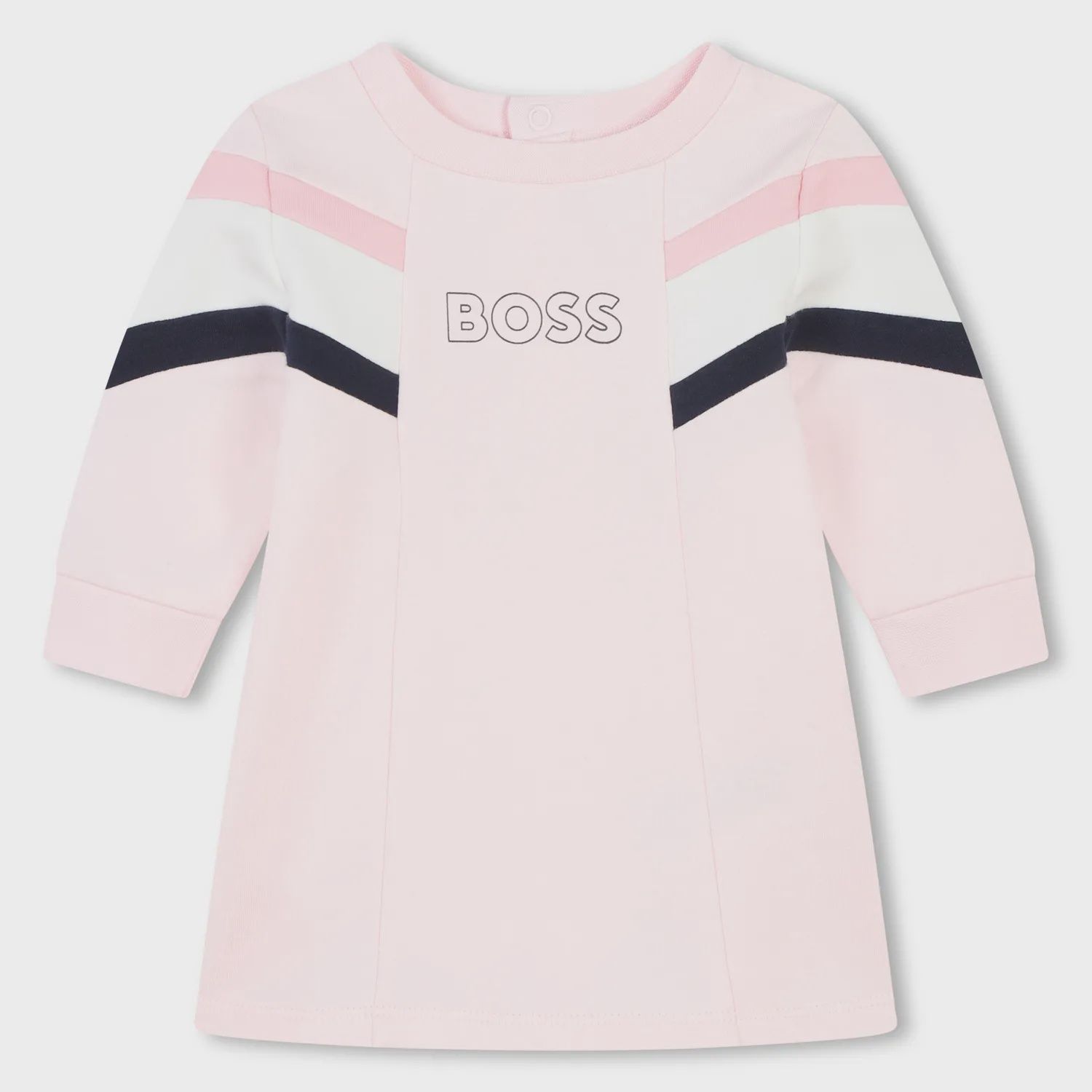 PINK DRESS LONG SLEEVE WHITE & BLACK STRIPE / J51077-44L