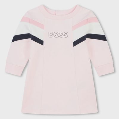 PINK DRESS LONG SLEEVE WHITE & BLACK STRIPE / J51077-44L