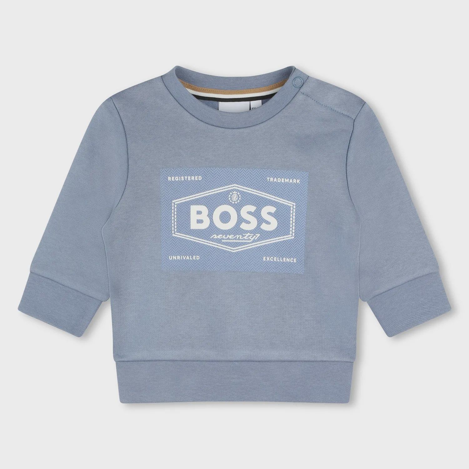 LIGHT BLUE SWEAT SHIRT REGULAR FIT WHITE BOSS LOGO / J51287-049