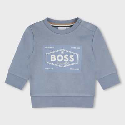 LIGHT BLUE SWEAT SHIRT REGULAR FIT WHITE BOSS LOGO / J51287-049