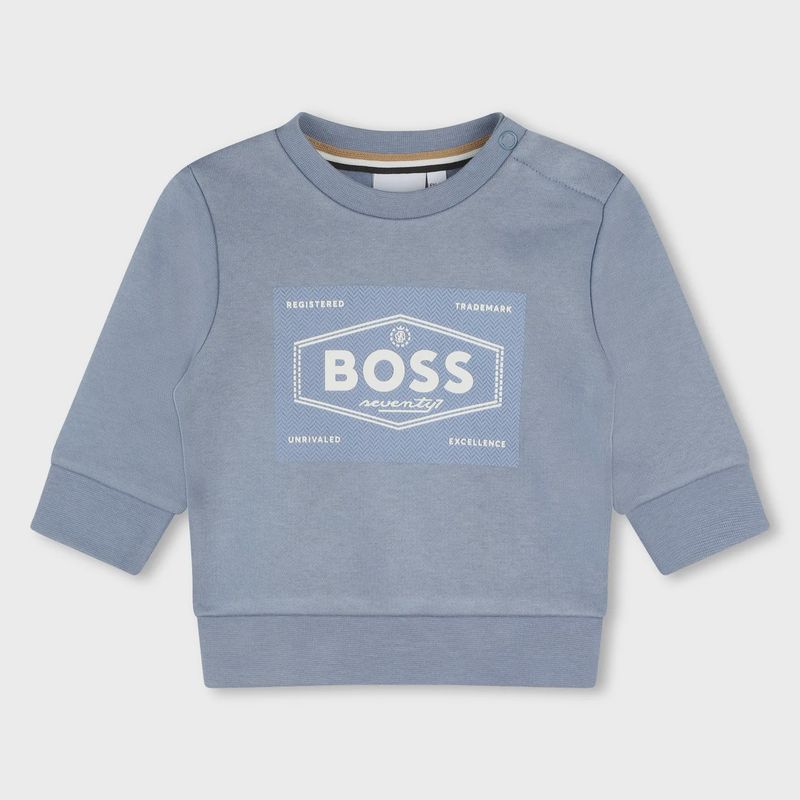 LIGHT BLUE SWEAT SHIRT REGULAR FIT WHITE BOSS LOGO / J51287-049
