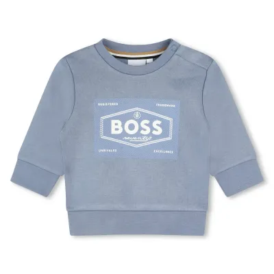 LIGHT BLUE SWEAT SHIRT REGULAR FIT WHITE BOSS LOGO / J51287-049