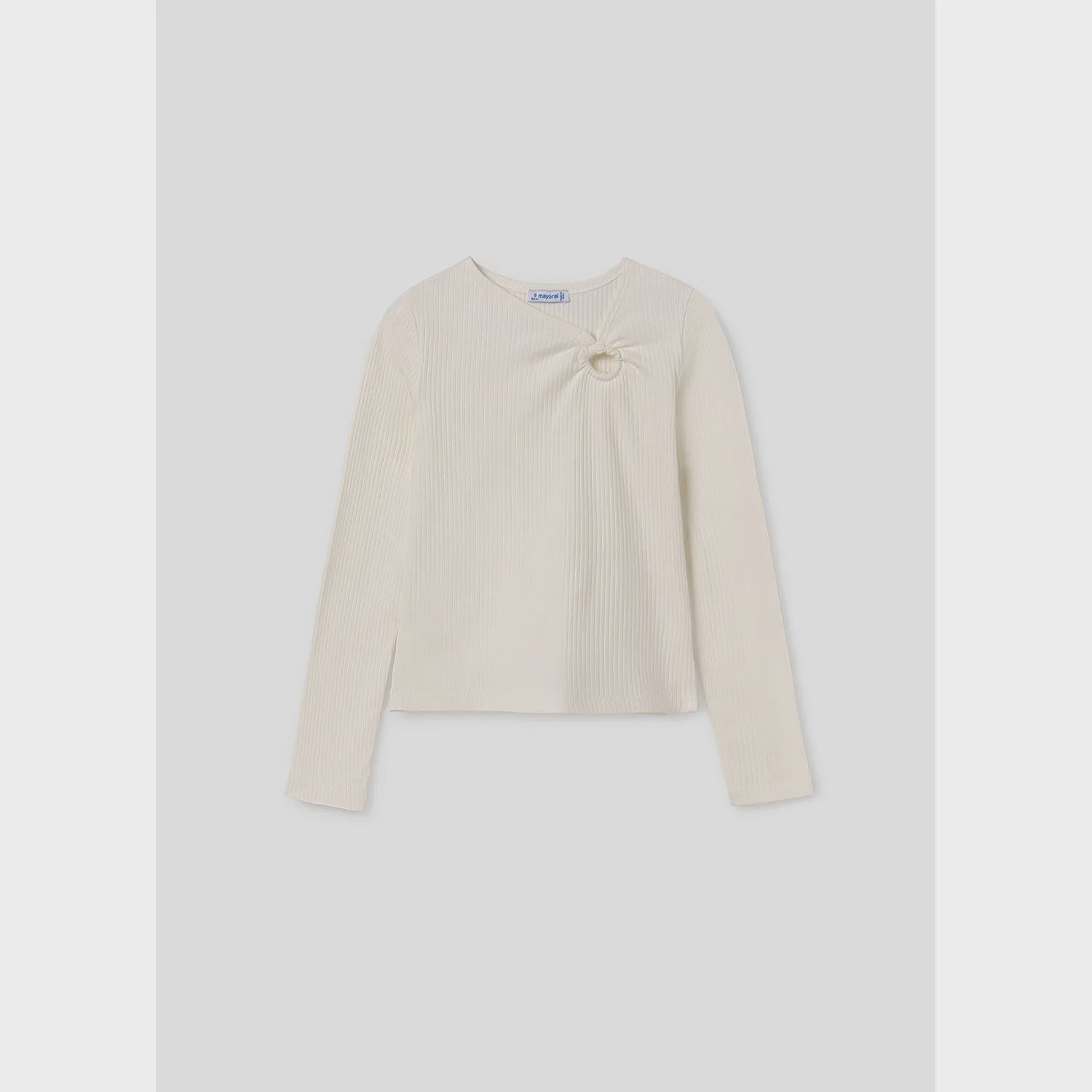 CREAM RIBBED TOP LONG SLEEVE CUTOUT / 7011-073