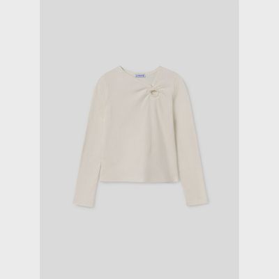CREAM RIBBED TOP LONG SLEEVE CUTOUT / 7011-073