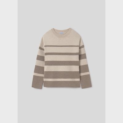 STRIPED TAUPE & BROWN SWEATER LONG SLEEVE CREWNECK / 7311-029