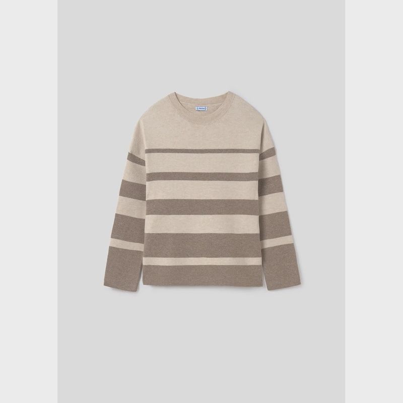 STRIPED TAUPE & BROWN SWEATER LONG SLEEVE CREWNECK / 7311-029