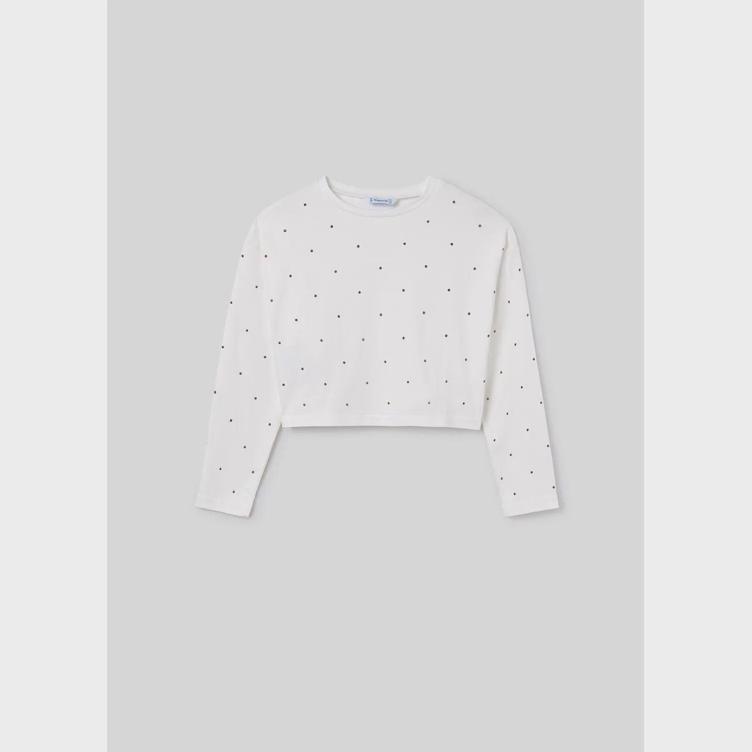 CREAM TSHIRT LONG SLEEVE STUD APPLIQUES / 7094-036